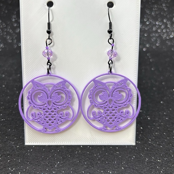 Purple Owl Earrings - Picture 1 of 6